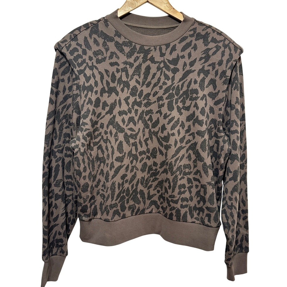 Pistola Leopard Print Sweatshirt Womens XS Brown Animal Modern Casual Grunge
